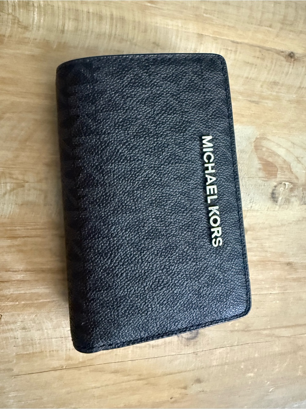 Michael Kors Black Leather Card & Key Holder with Gold Logo
